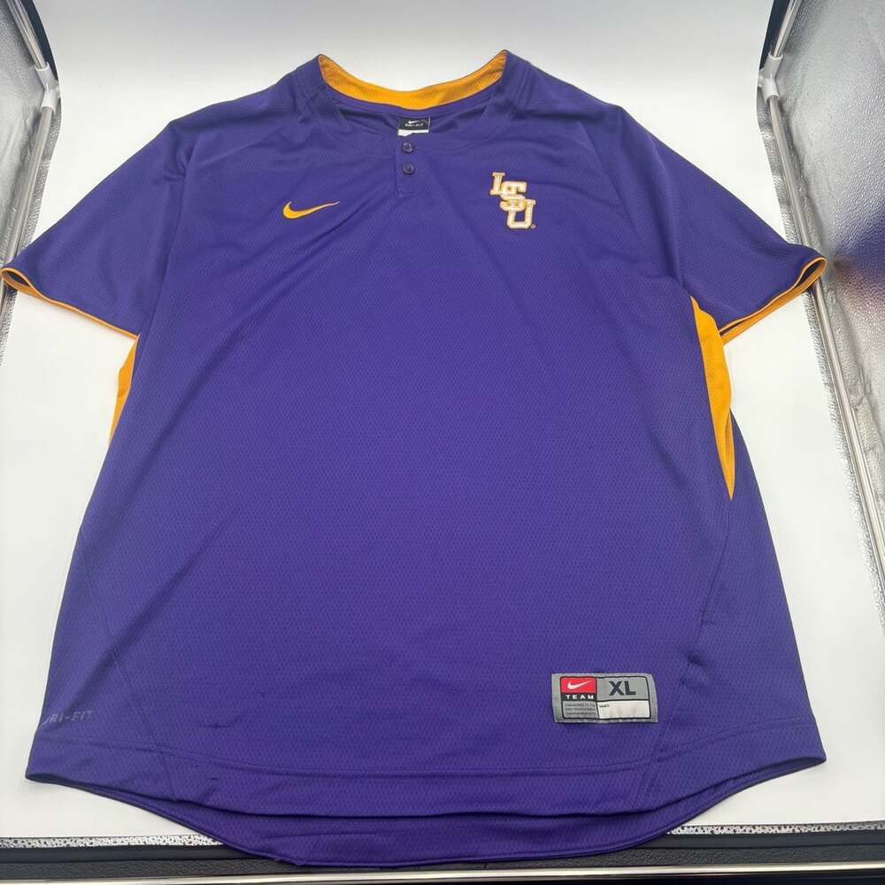 Nike LSU Tigers Dri-FIT Short Sleeve Quarter-button Shirt Size XL Purple